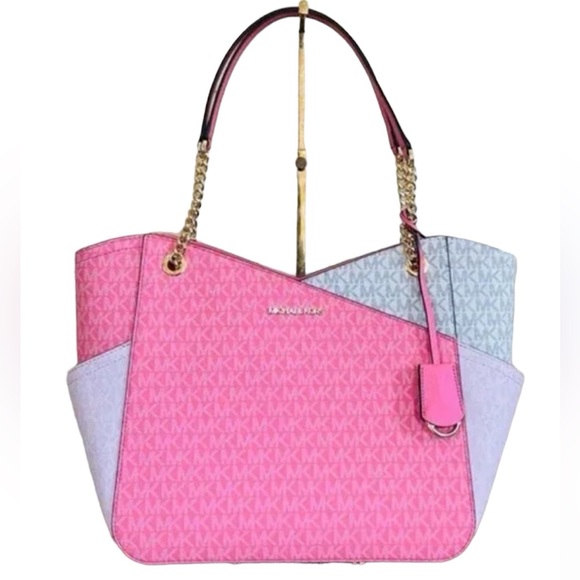 Michael Kors Handbags - Michael Kors xchain shoulder bag tote Jet Set large Colorblock Electric Pink NWT